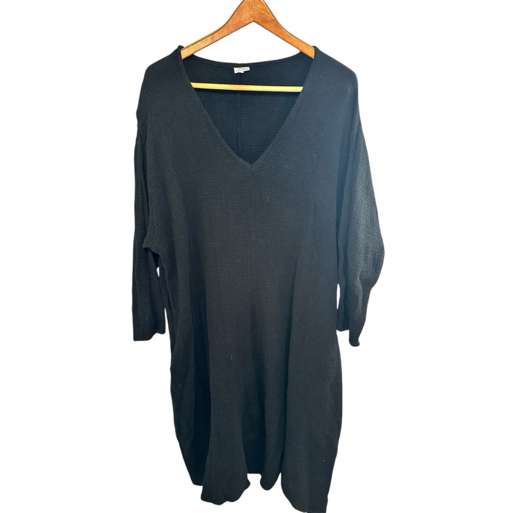 Artist & Revolutionaries Gauze Black V-Neck Dress Cotton Relaxed Fit OS